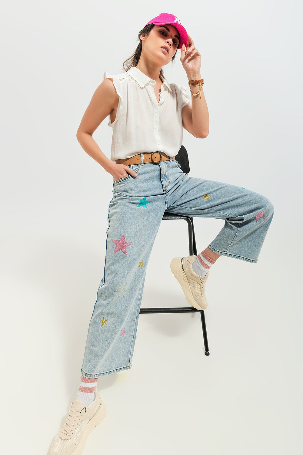 Q2 Jeans con stampa di stelle