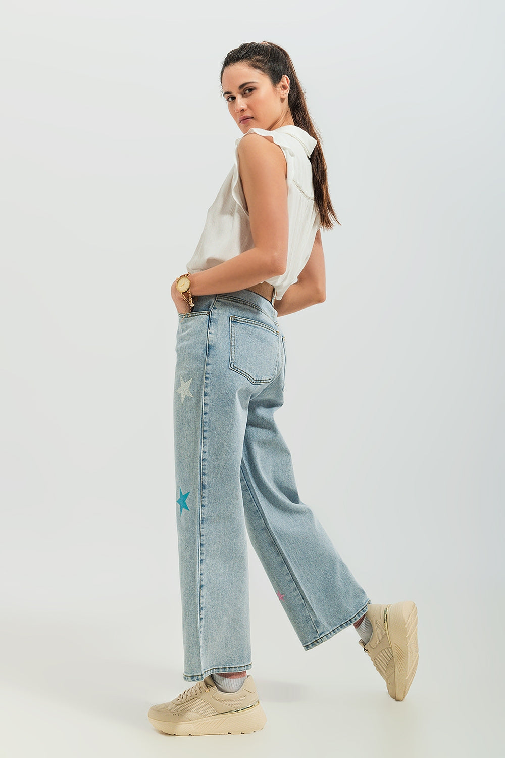 Jeans con stampa di stelle