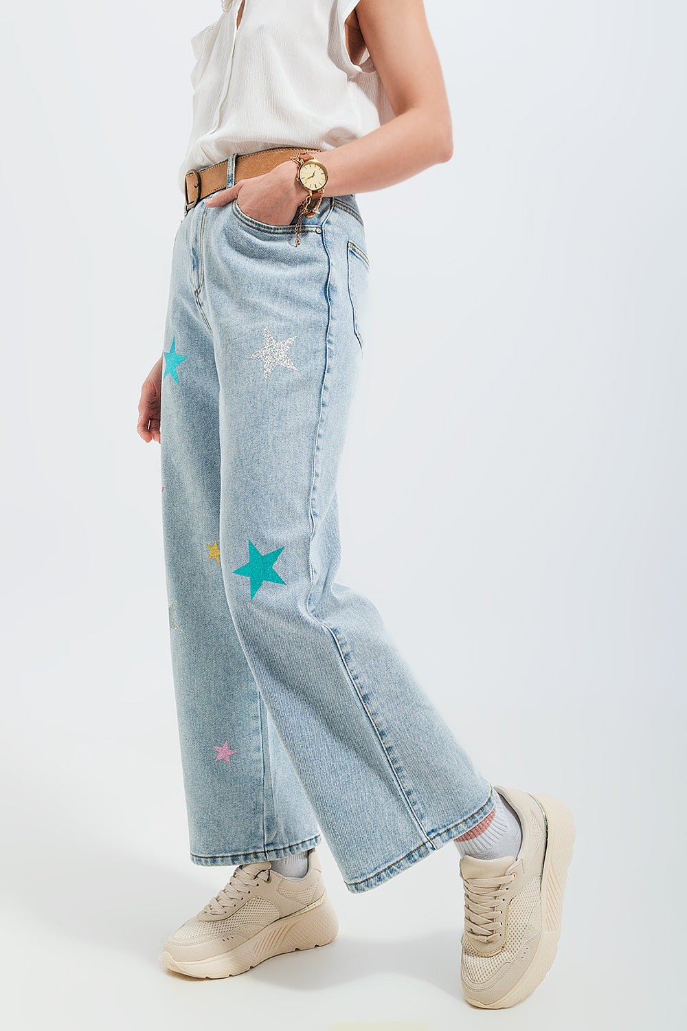 Jeans con stampa di stelle