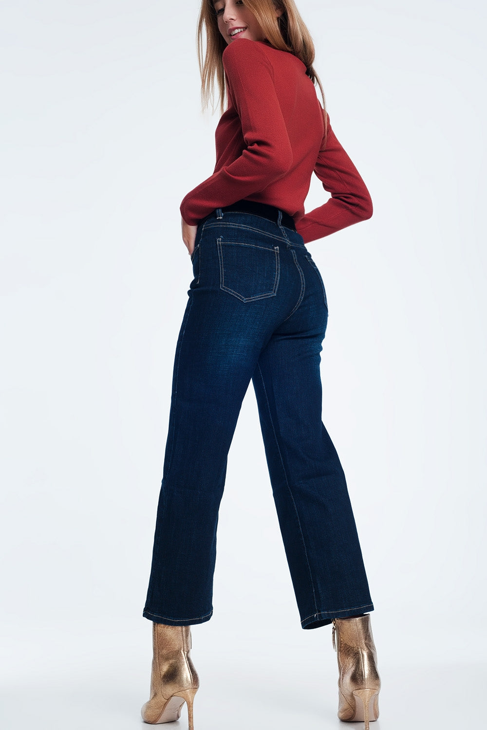 Jeans cropped a vita alta con fondo ampio
