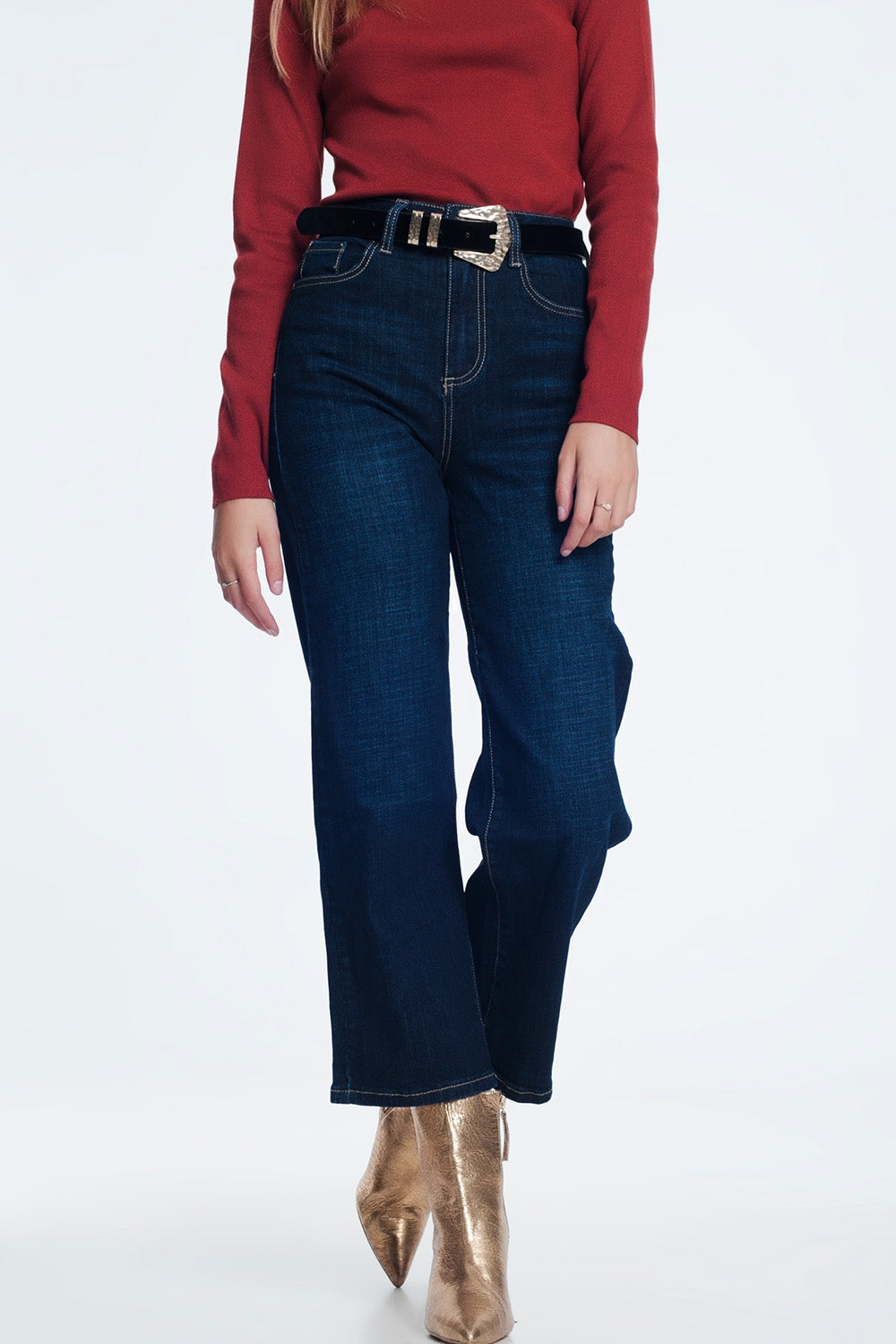 Jeans cropped a vita alta con fondo ampio