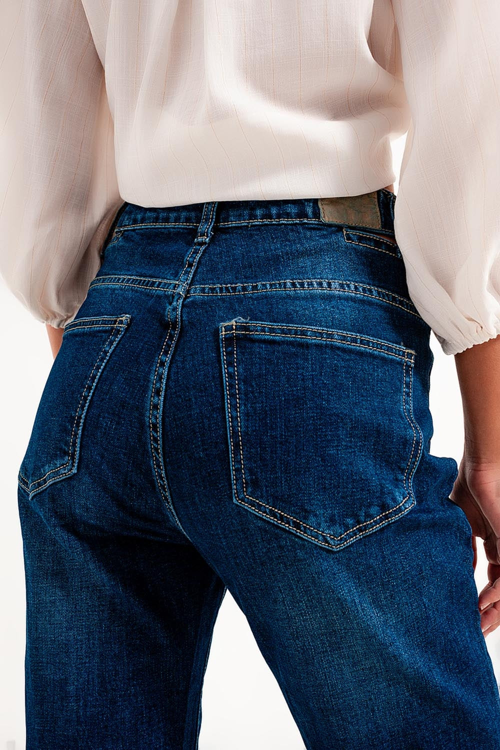 Jeans cut out slim fit a vita alta in blu medio