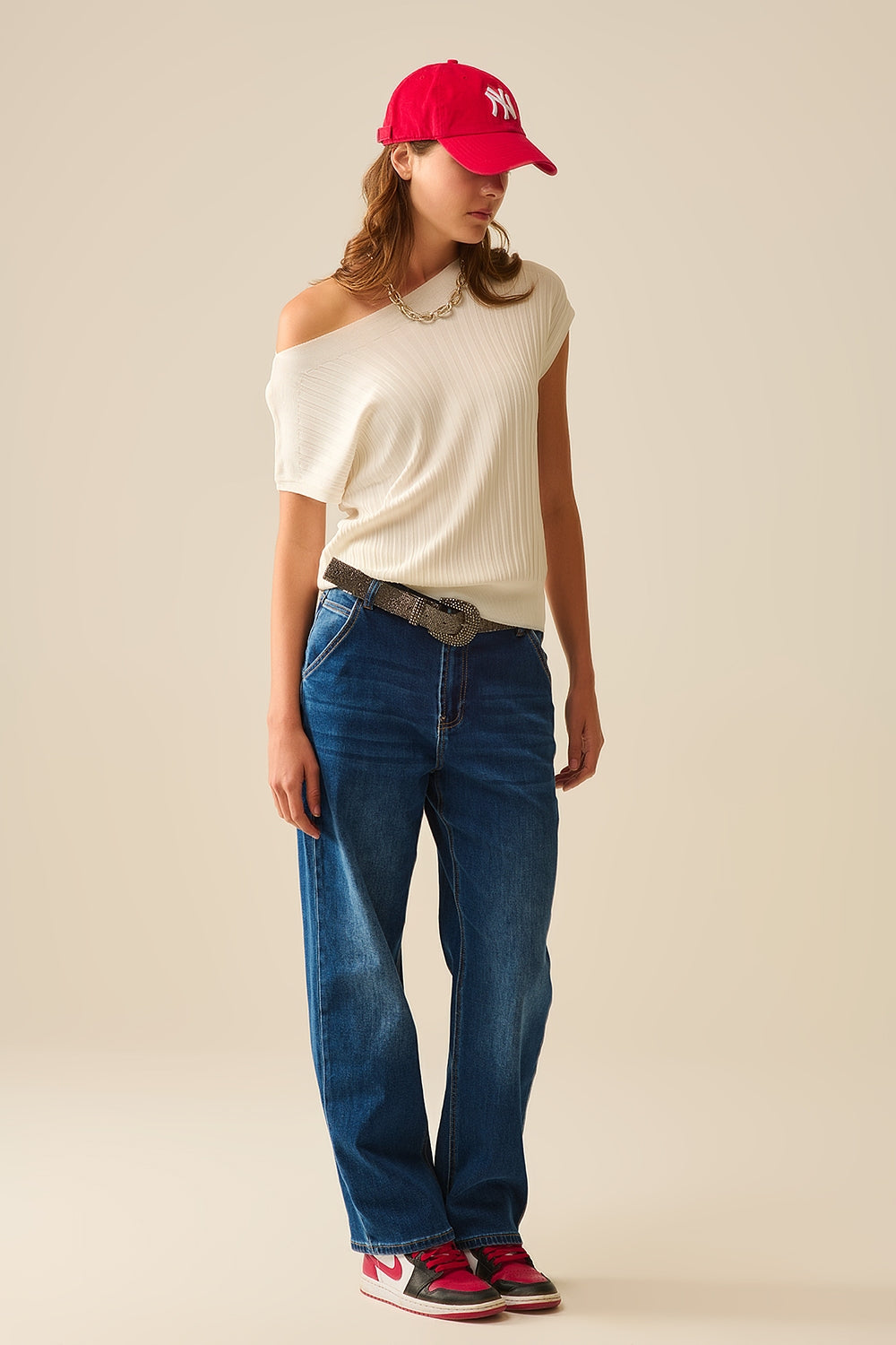 Jeans dal taglio dritto con tasche laterali in blu medio