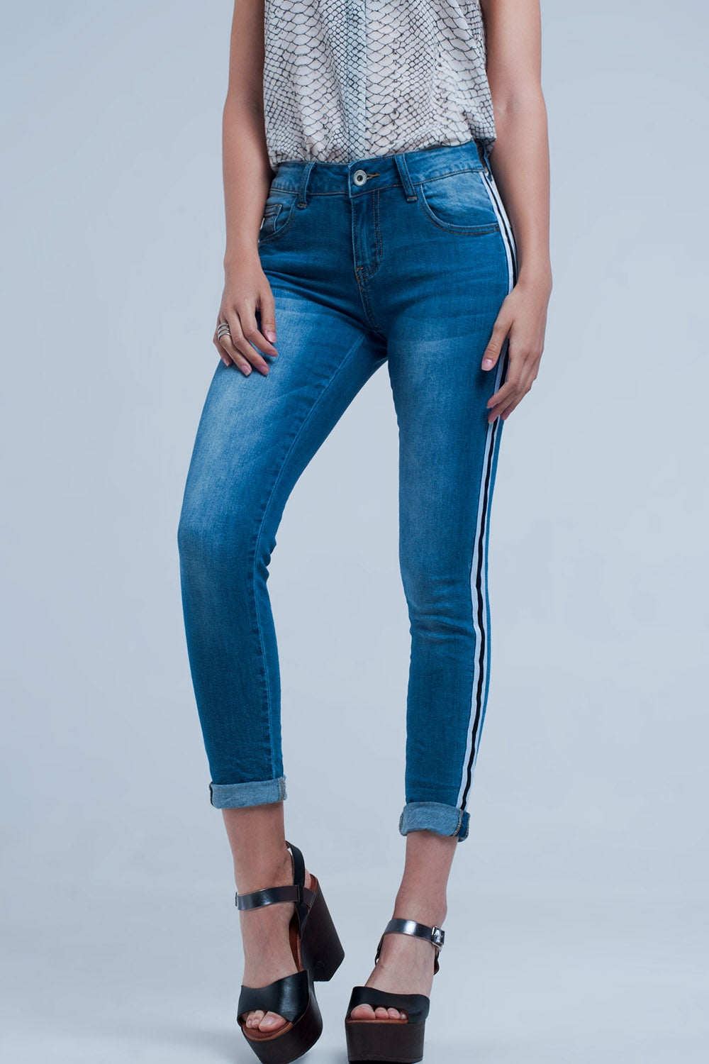 Jeans denim con riga laterale