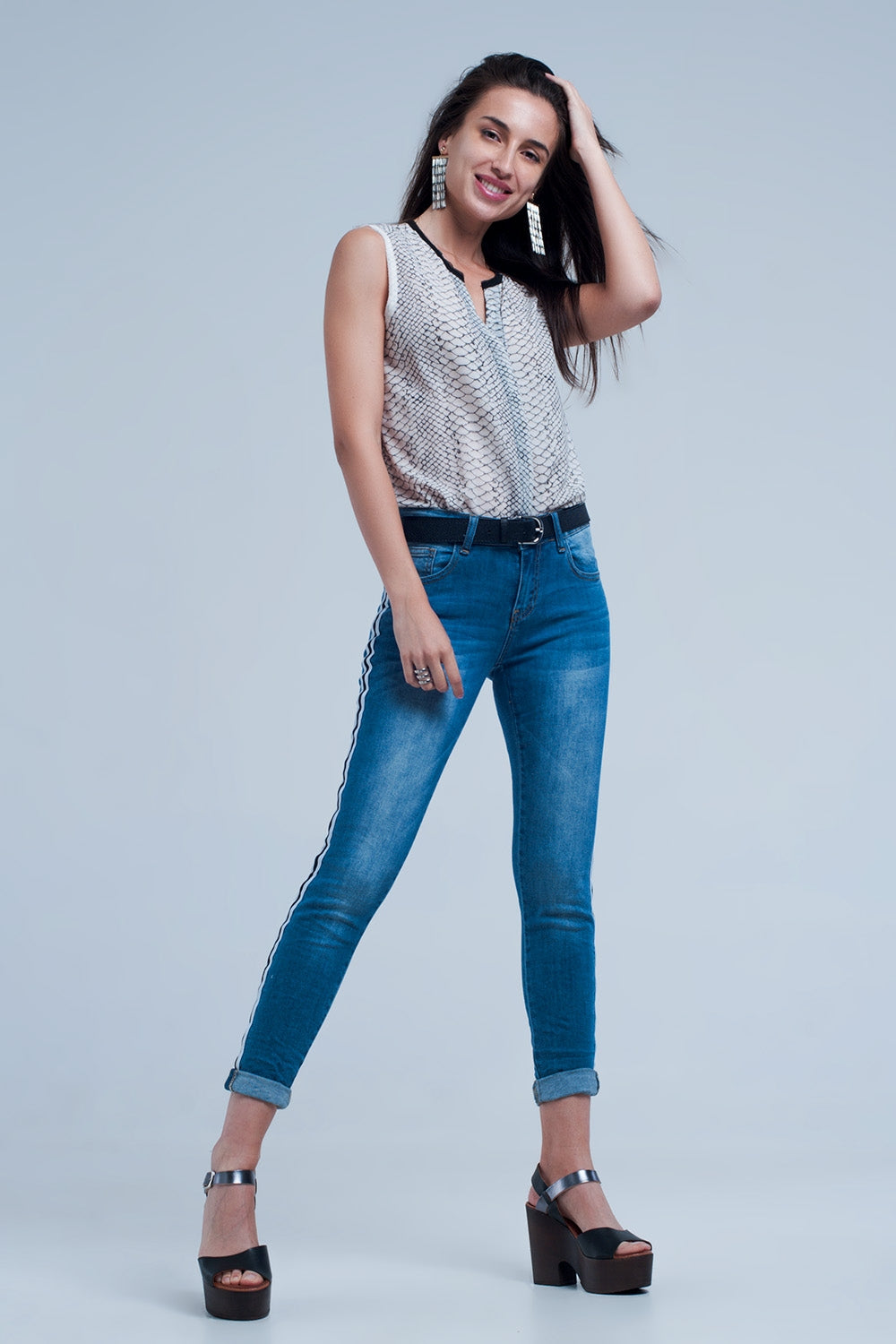 Jeans denim con riga laterale