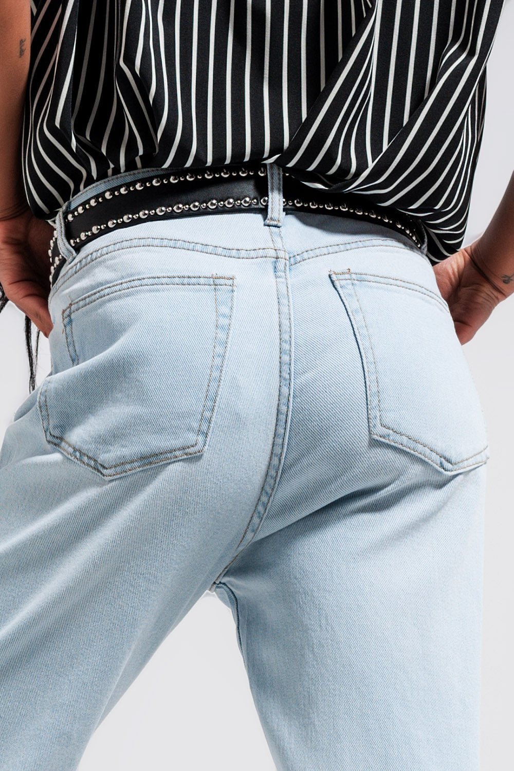 Jeans dritti a vita medio alta in lavaggio chiaro vintage