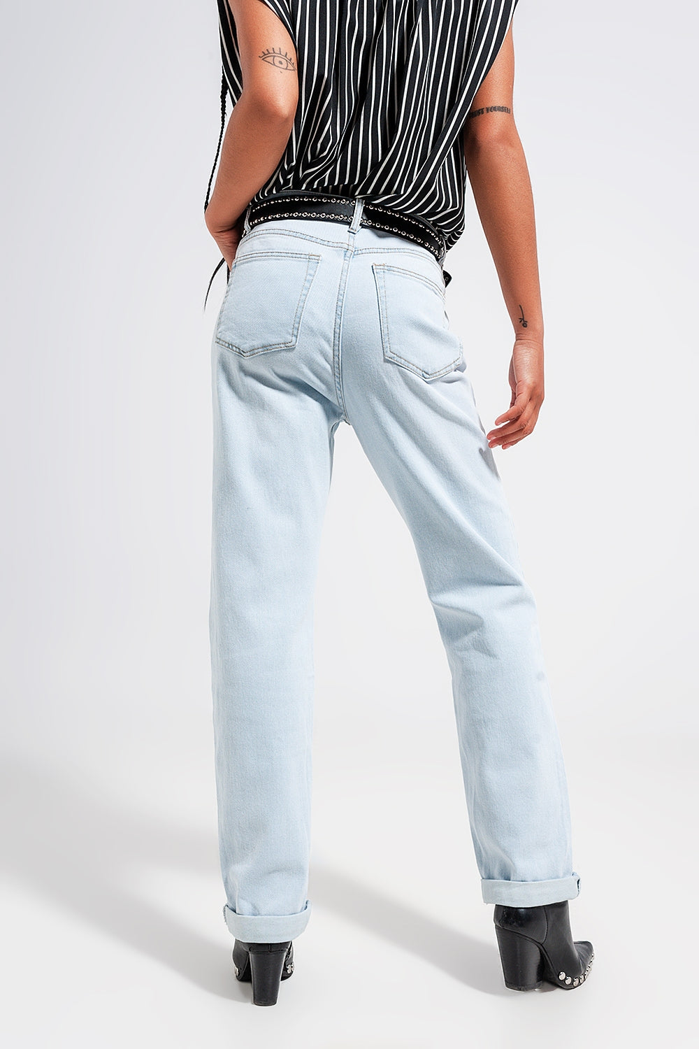 Jeans dritti a vita medio alta in lavaggio chiaro vintage