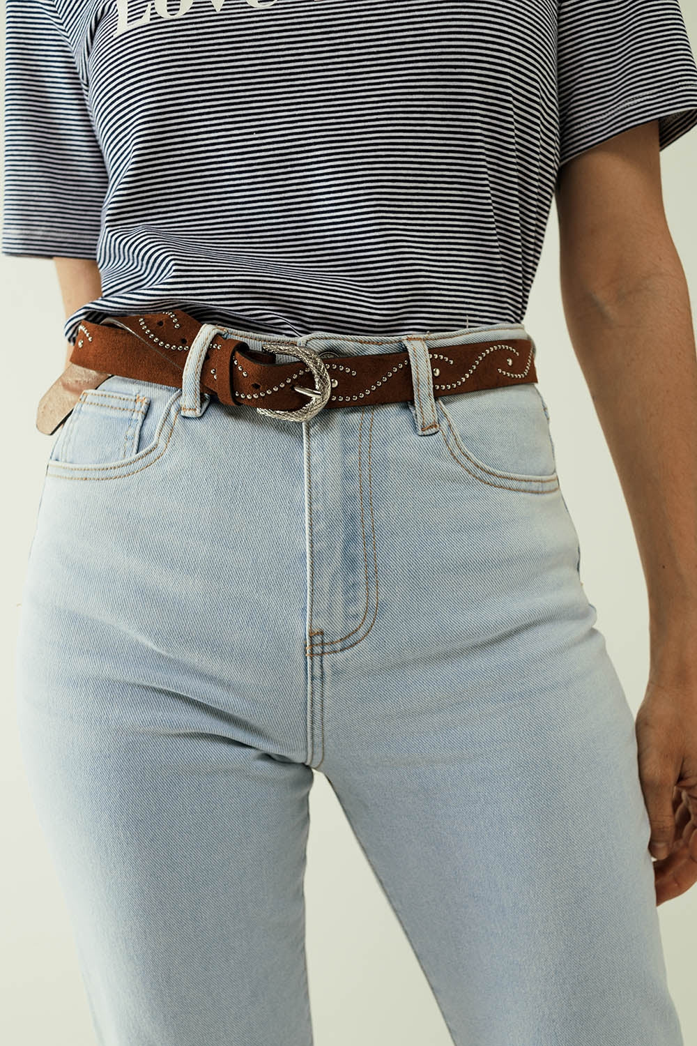 Jeans dritti blu chiaro con orlo e cinque tasche