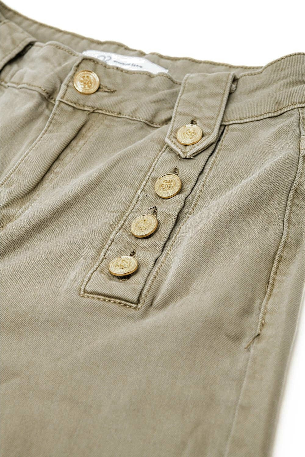 Jeans dritti con bottoni dorati laterali in beige