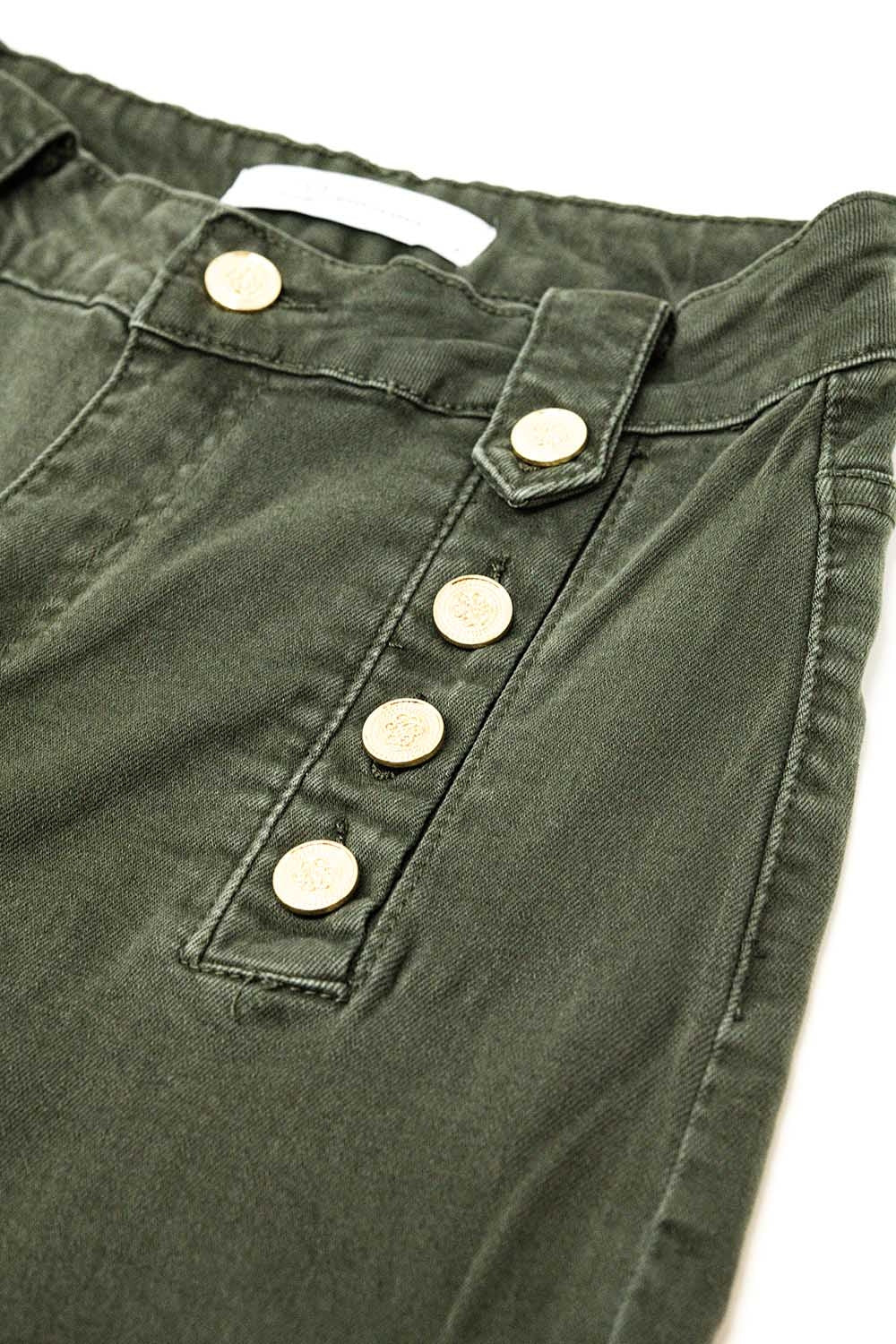Jeans dritti con bottoni dorati laterali in kaki