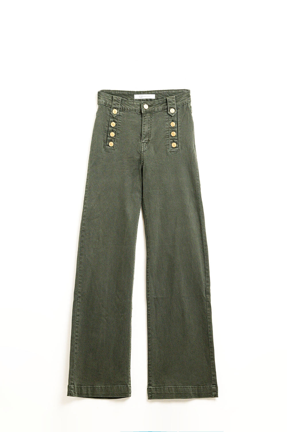Jeans dritti con bottoni dorati laterali in kaki