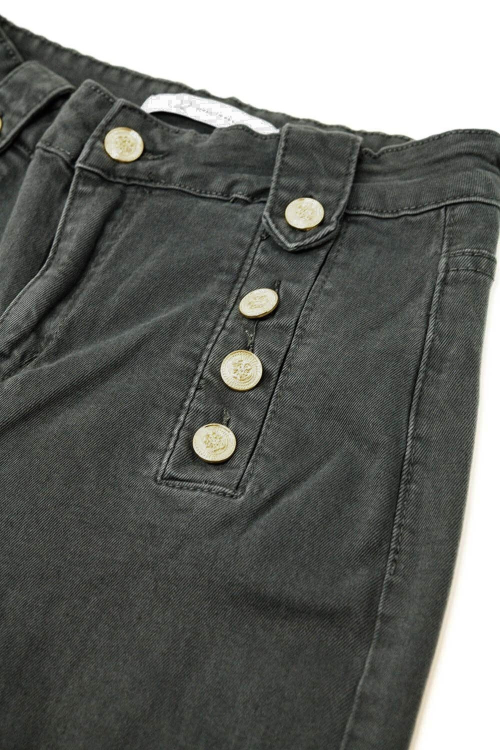 Jeans dritti con bottoni dorati sul lato in grigio scuro