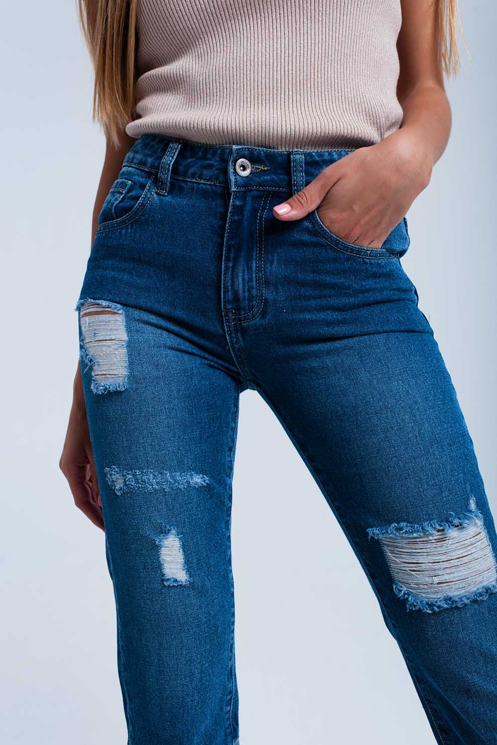 Jeans dritti effetto consumato