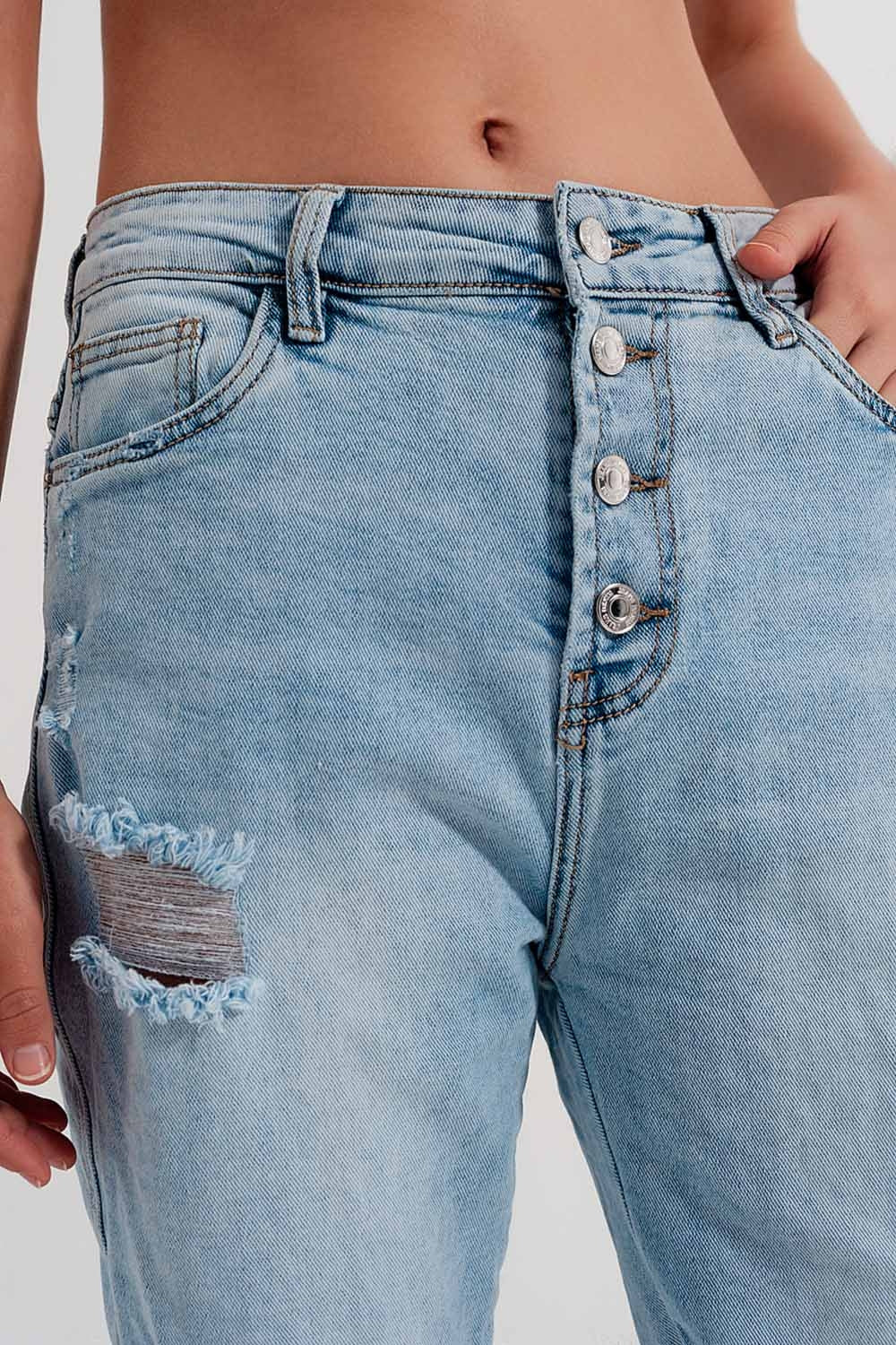 Jeans dritti effetto invecchiato azzurro mélange con bottoni