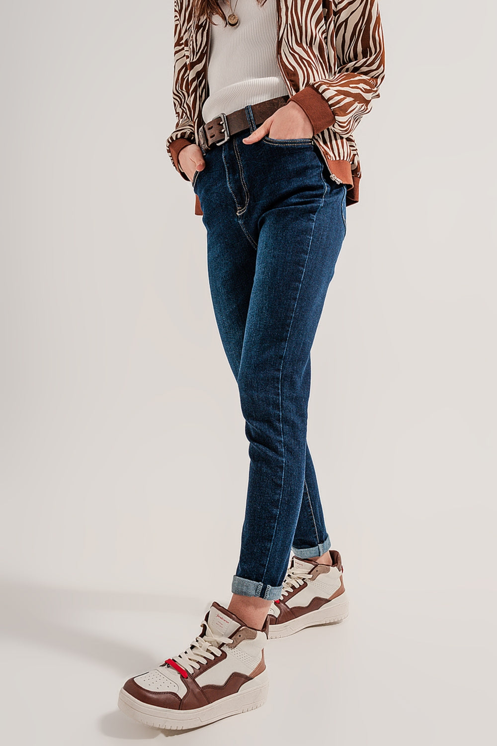 Jeans dritti in misto cotone blu medio