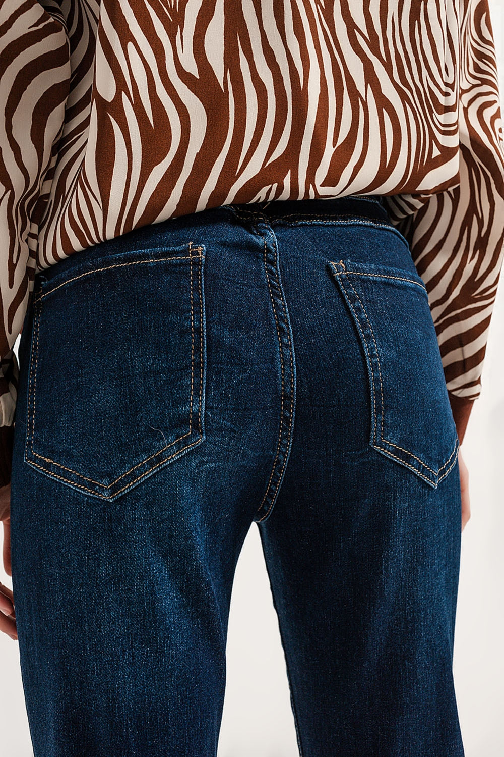 Jeans dritti in misto cotone blu medio