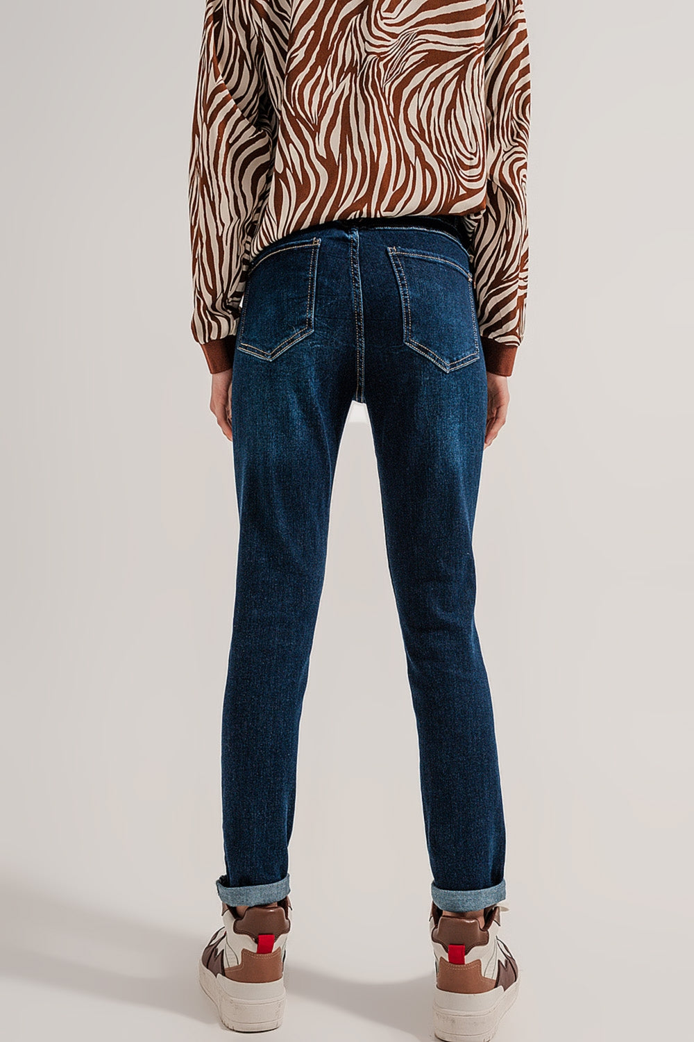 Jeans dritti in misto cotone blu medio