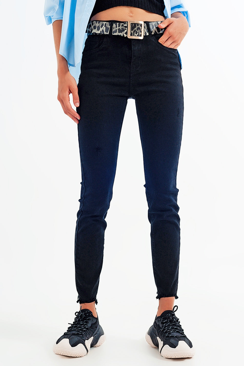 Jeans elasticizzati skinny nero con fondo frastagliato