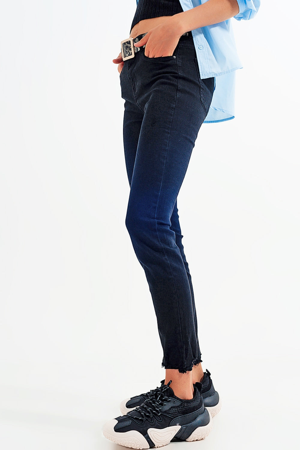 Jeans elasticizzati skinny nero con fondo frastagliato