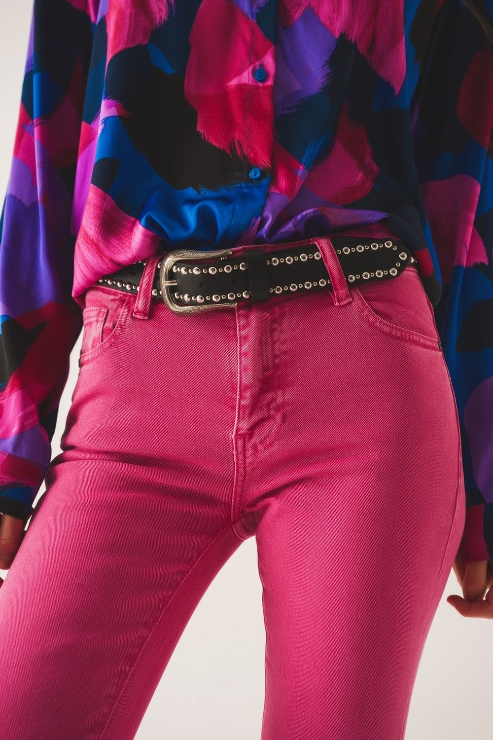 Jeans flare a vita alta in rosa
