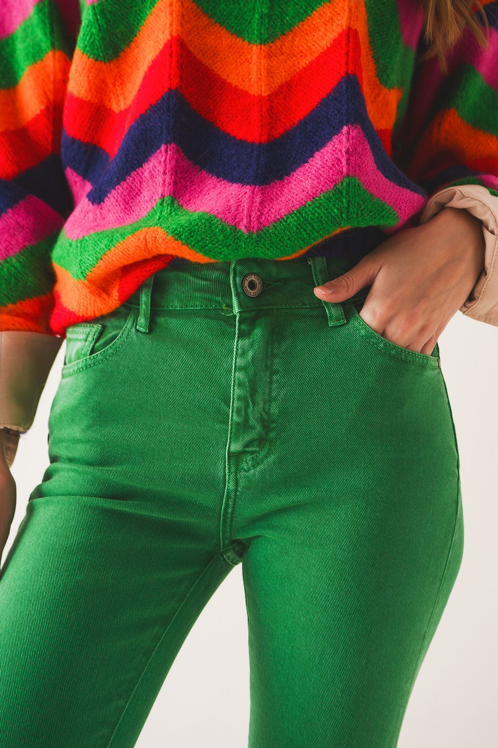 Jeans flare a vita alta in verde