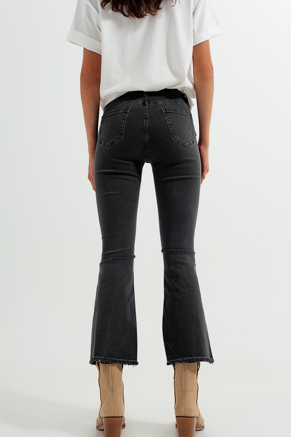 JEANS high raise a zampa tono grigio scuro