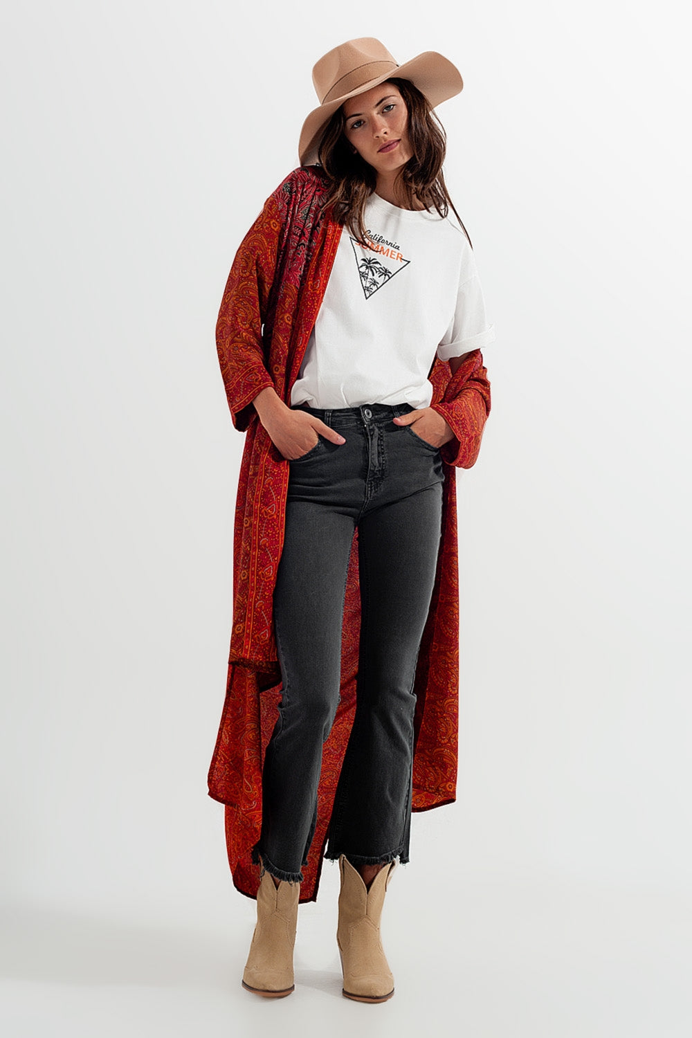JEANS high raise a zampa tono grigio scuro