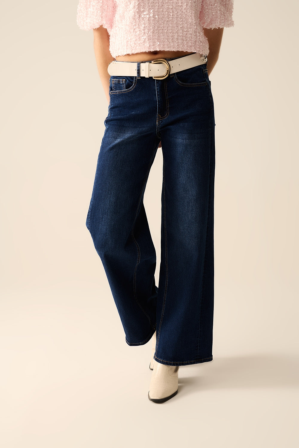 jeans in denim elasticizzati a gamba larga lavati scuri