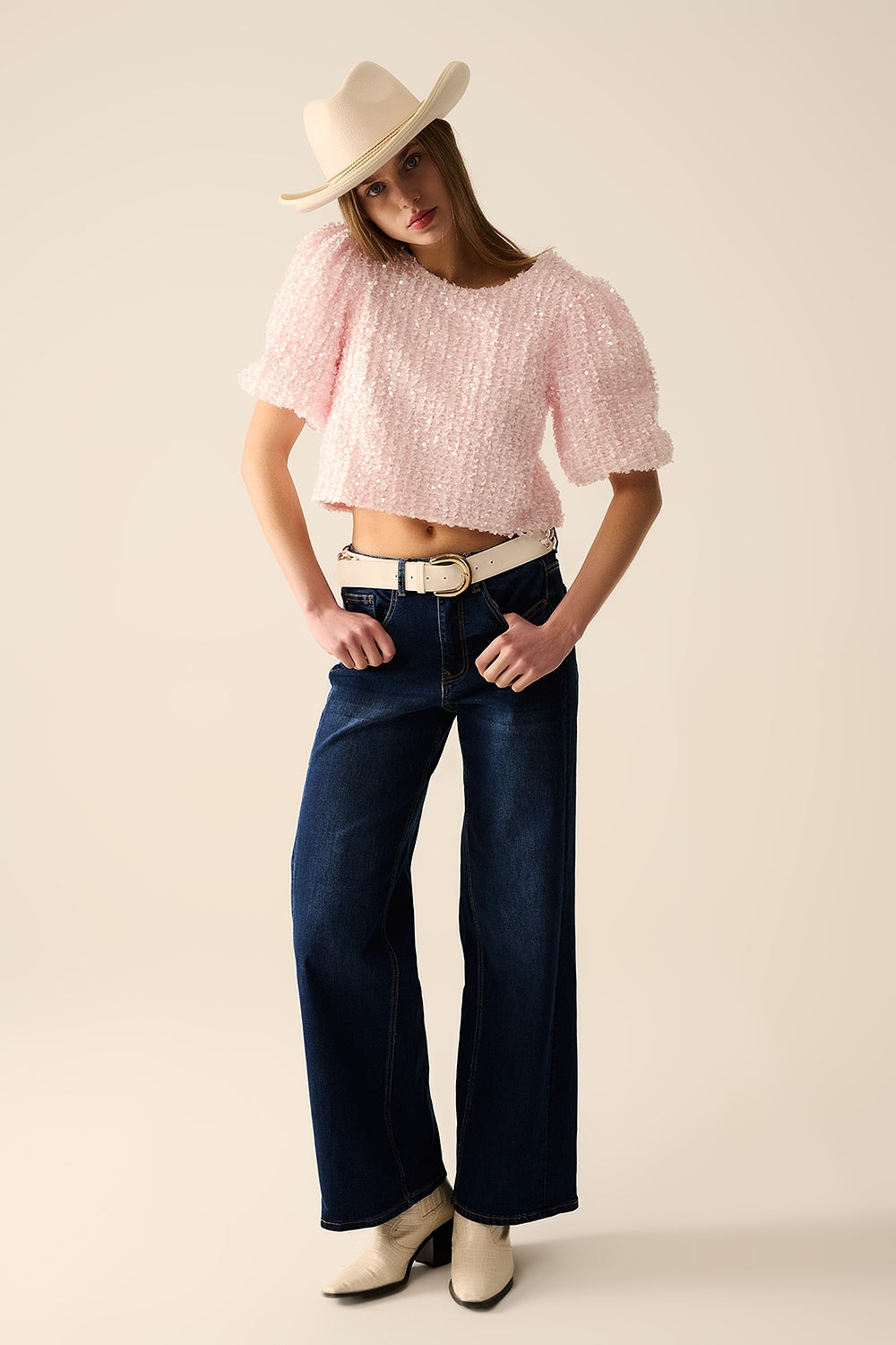 jeans in denim elasticizzati a gamba larga lavati scuri