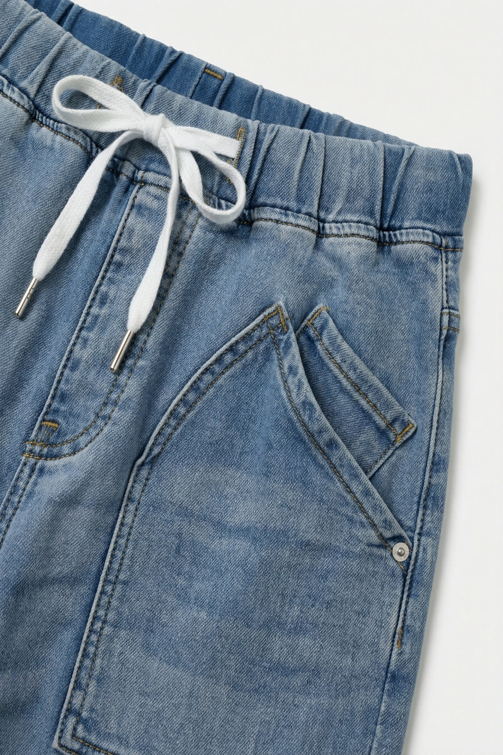 Jeans in Denim Stile Jogger Azzurro Chiaro con Vita con Coulisse