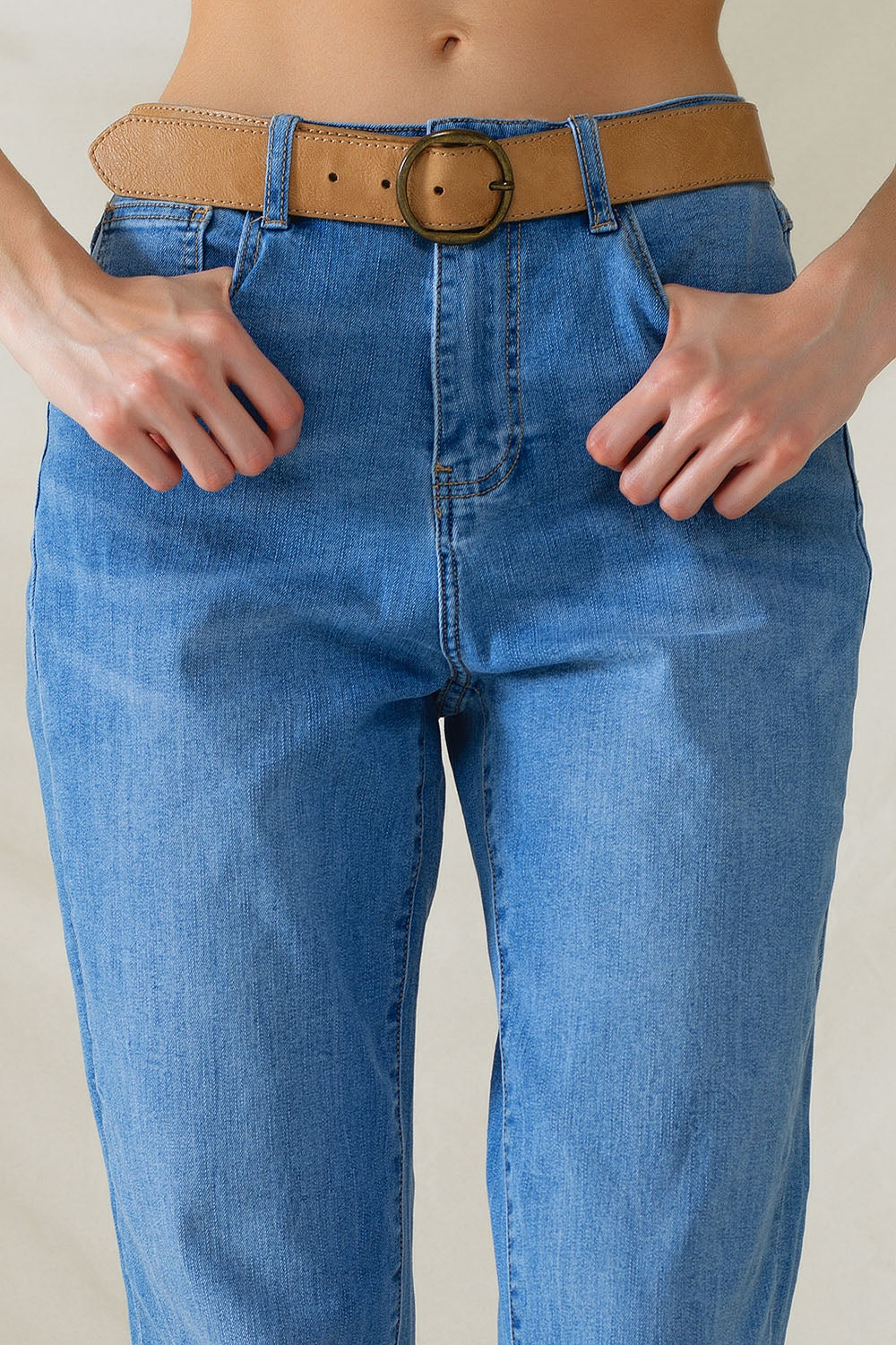 Jeans mamma a vita alta in denim stretch a lavaggio medio