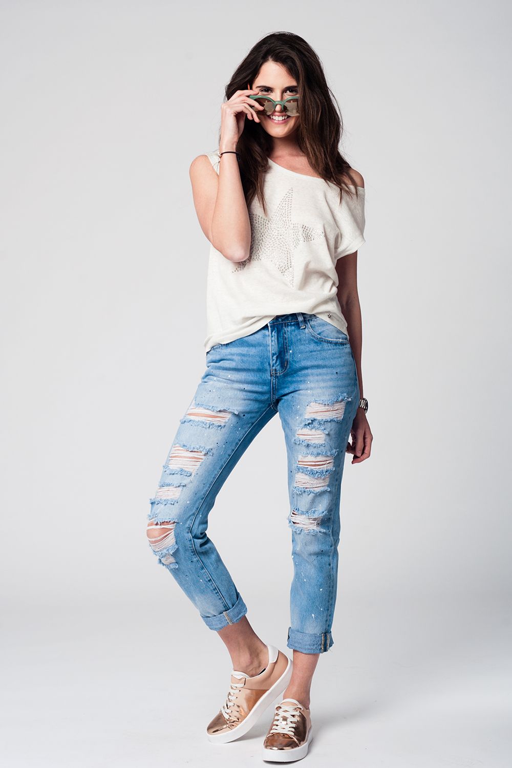 Jeans Mom con strappi estremi