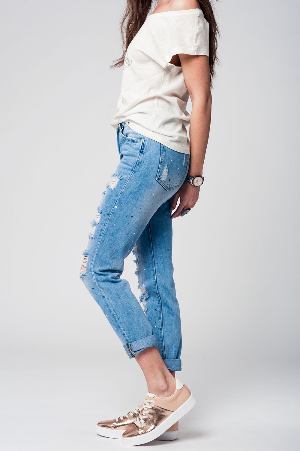 Jeans Mom con strappi estremi