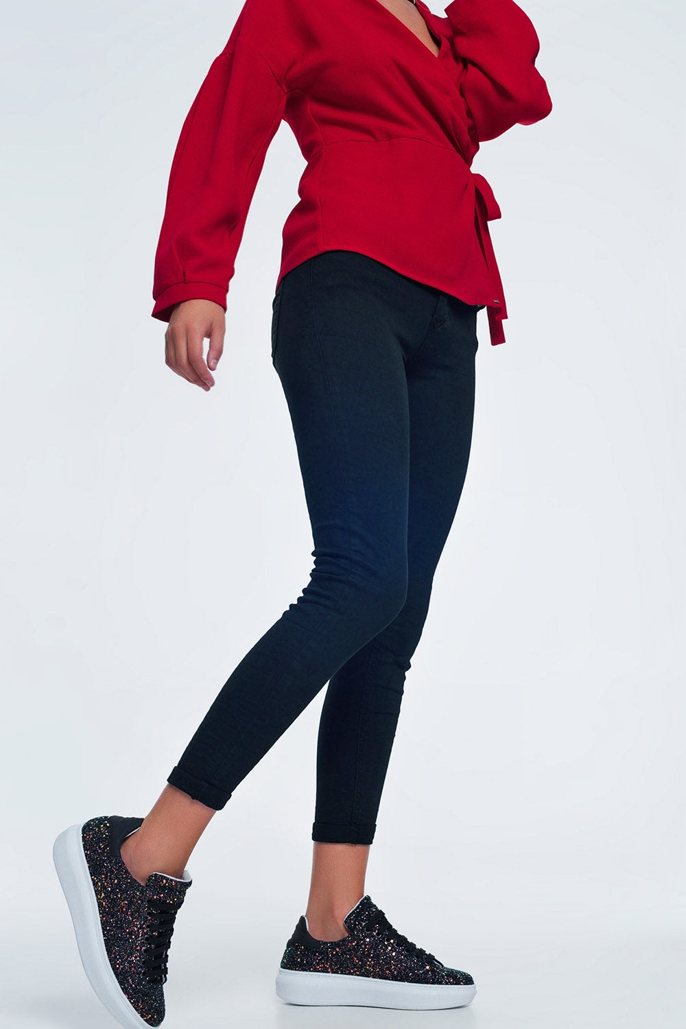 Jeans nero vita alta