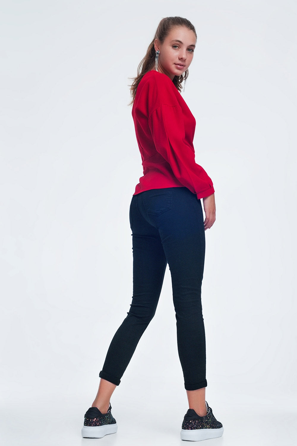 Jeans nero vita alta