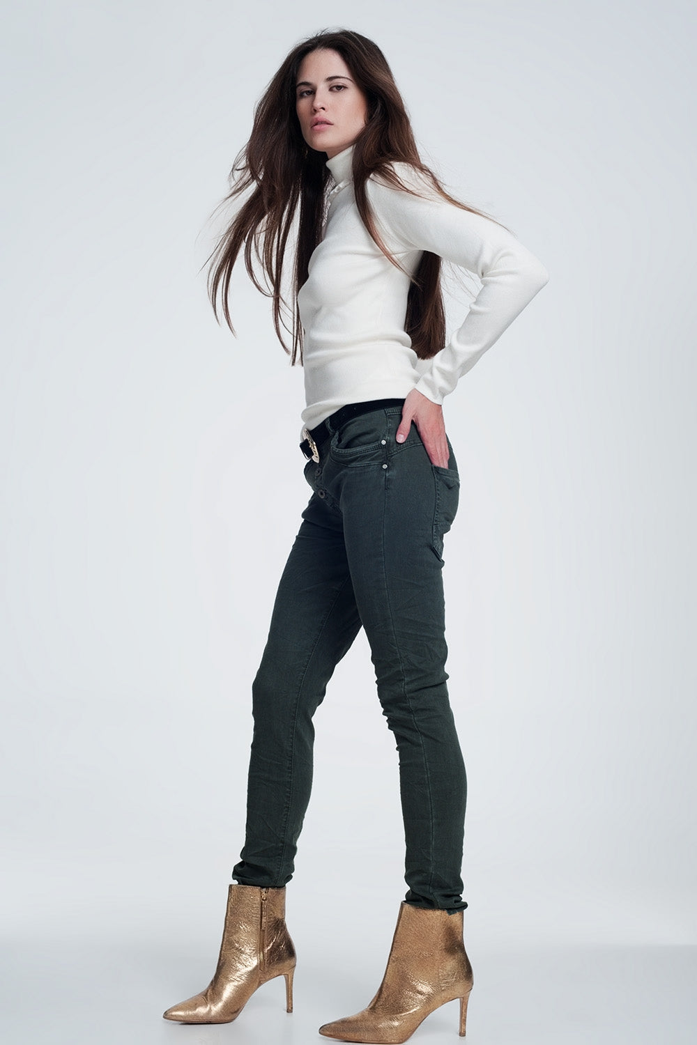 Jeans relaxed a 4 bottoni kaki