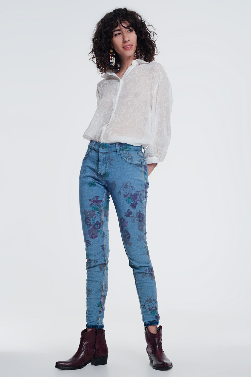 jeans reversibile in denim stropicciato