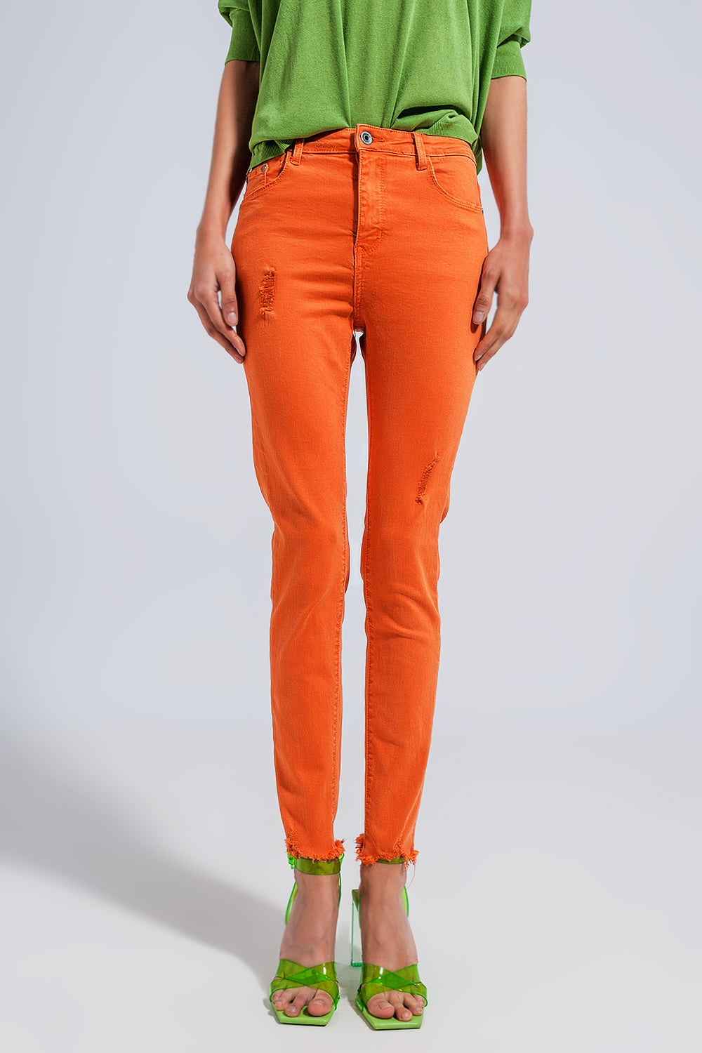 Jeans skinny a vita alta arancio