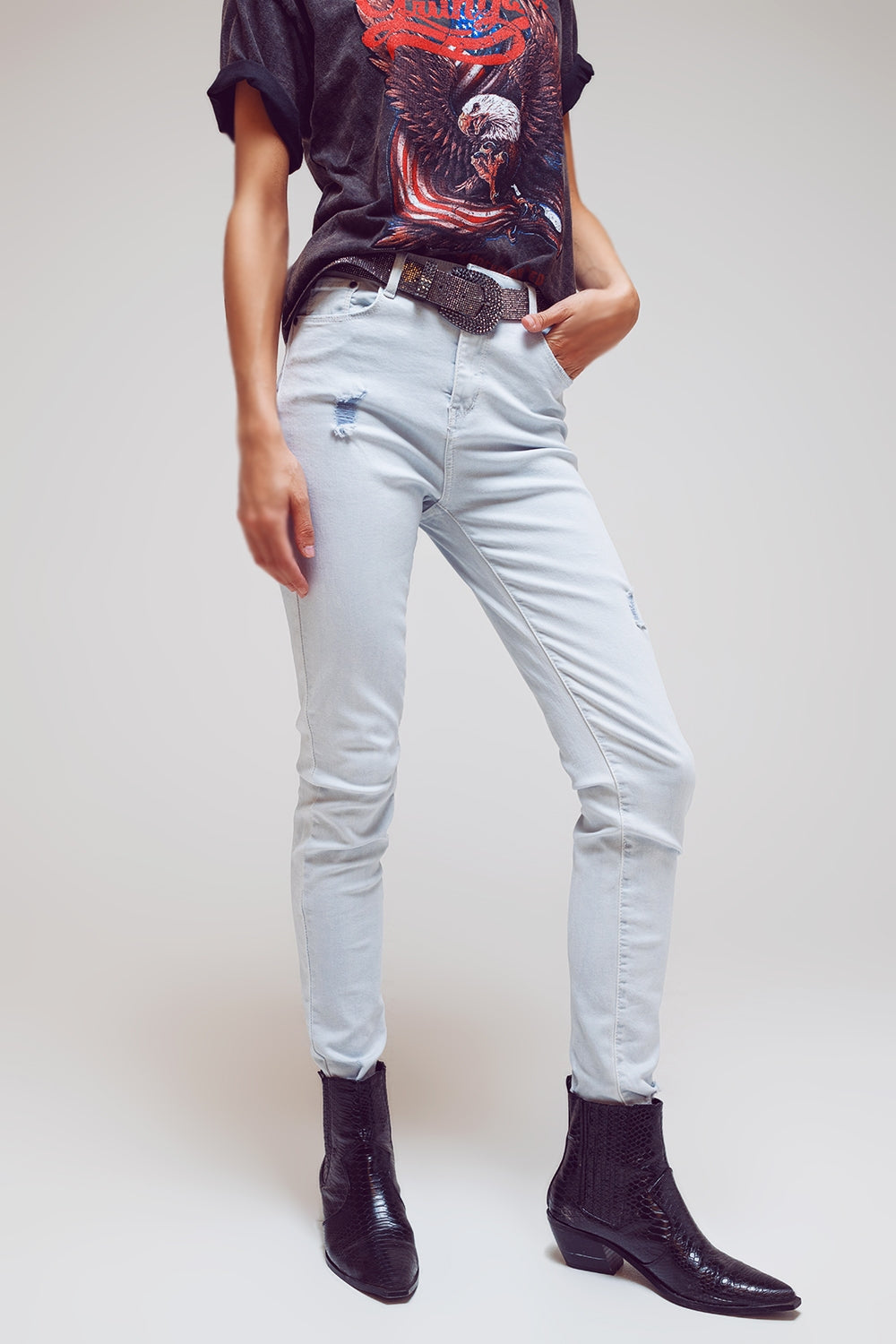 Q2 Jeans skinny a vita alta azzurro chiaro