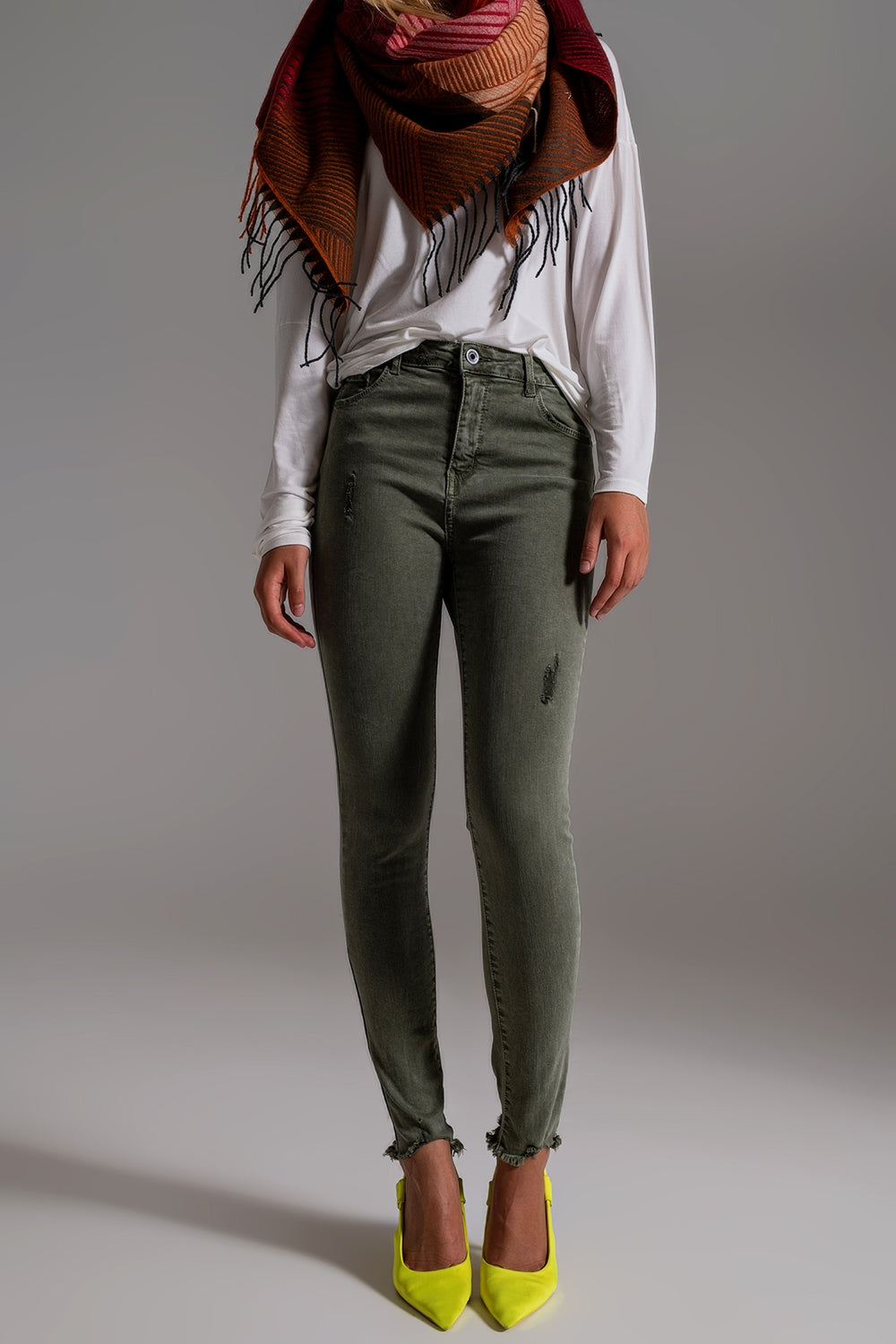 Jeans skinny a vita alta cachi