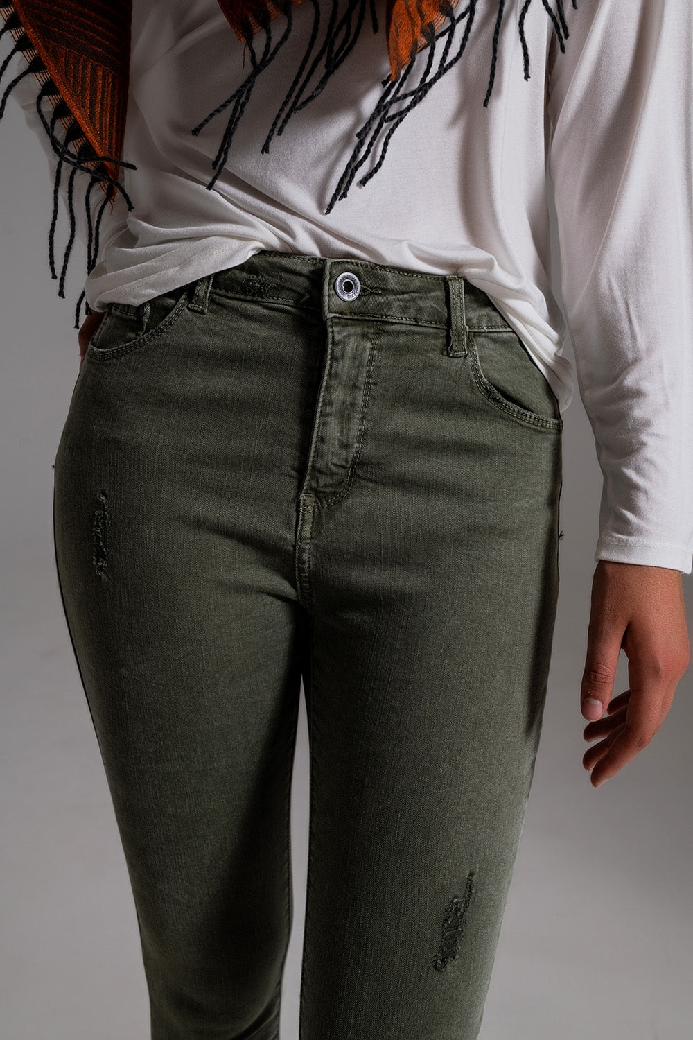 Jeans skinny a vita alta cachi