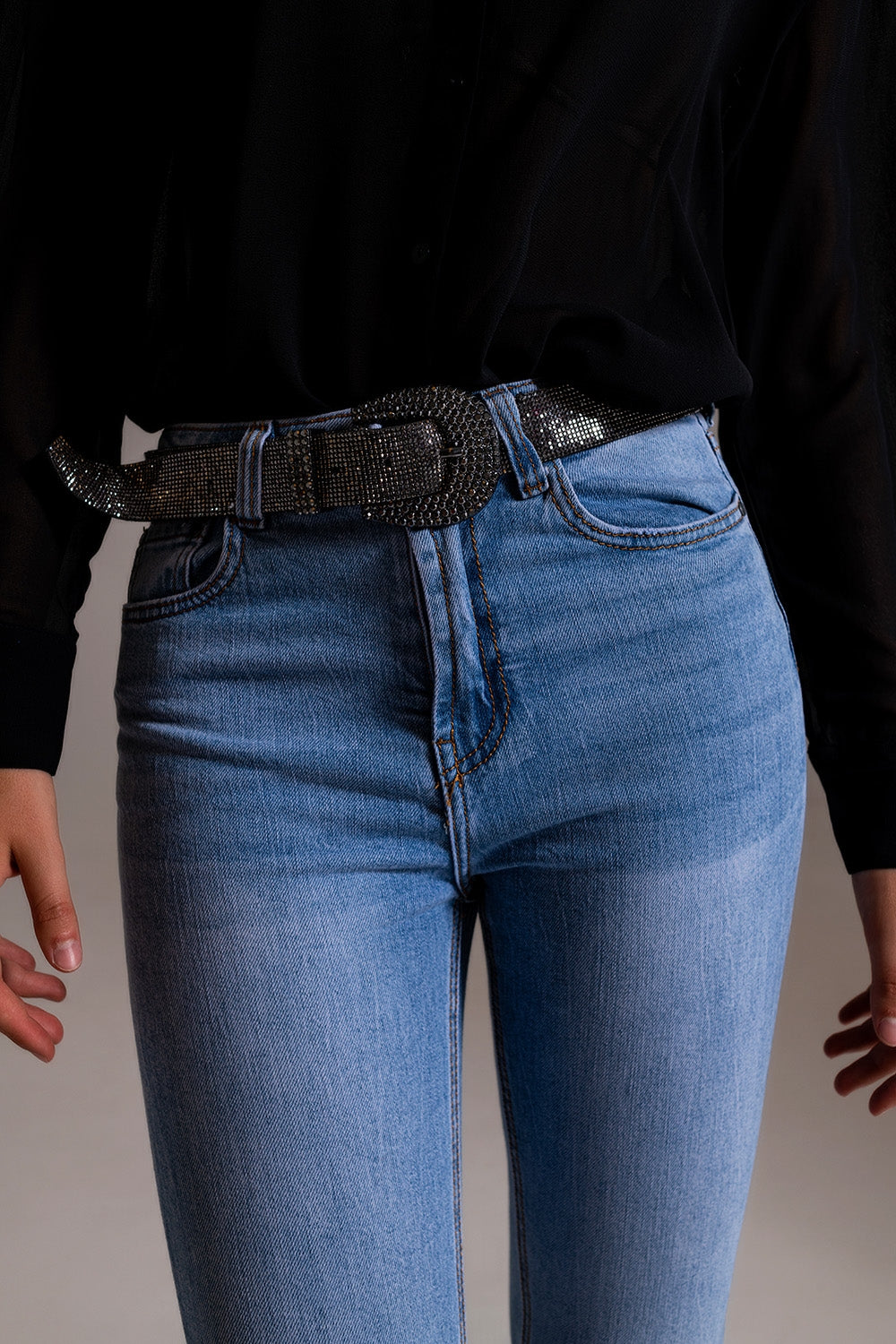 Jeans skinny a vita alta in lavaggio chiaro