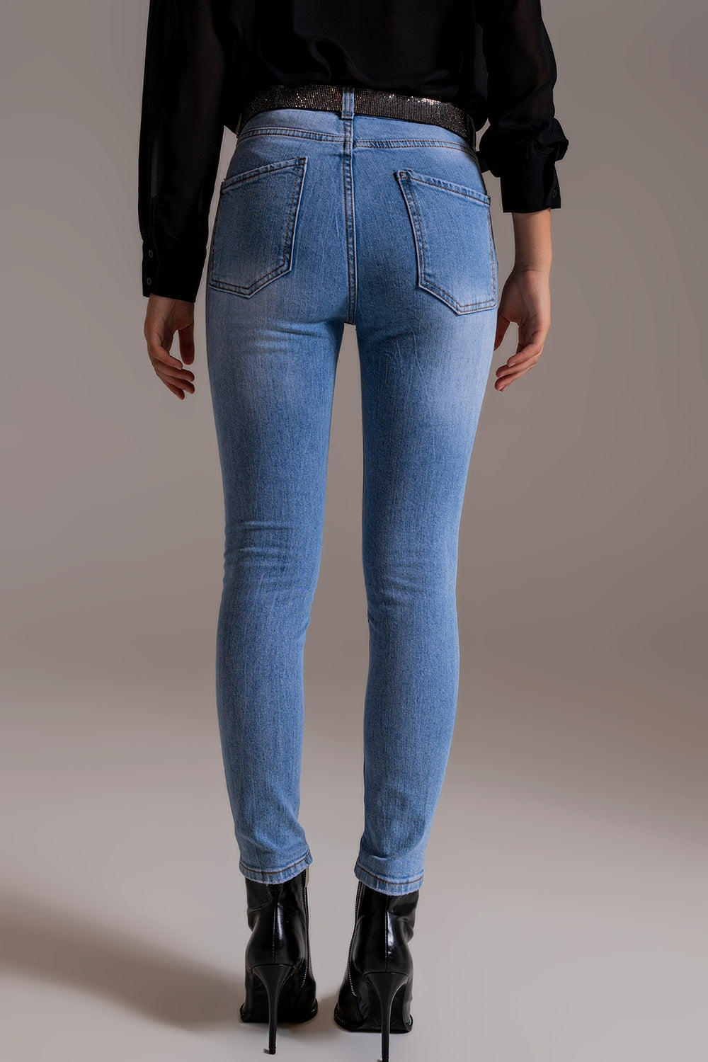 Jeans skinny a vita alta in lavaggio chiaro