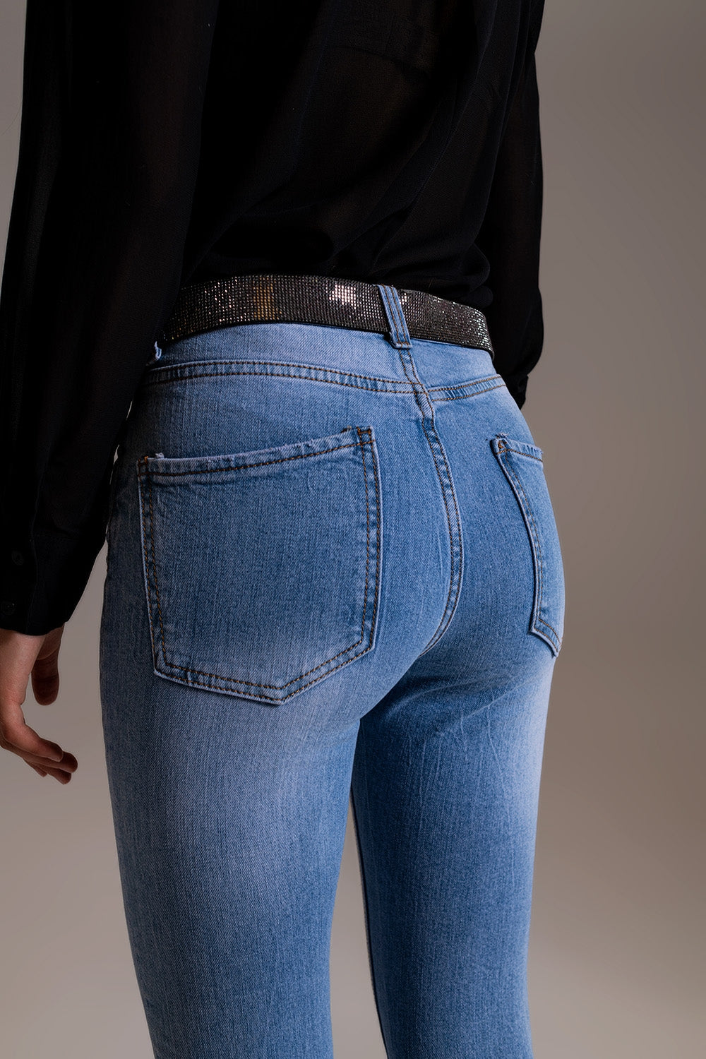 Jeans skinny a vita alta in lavaggio chiaro
