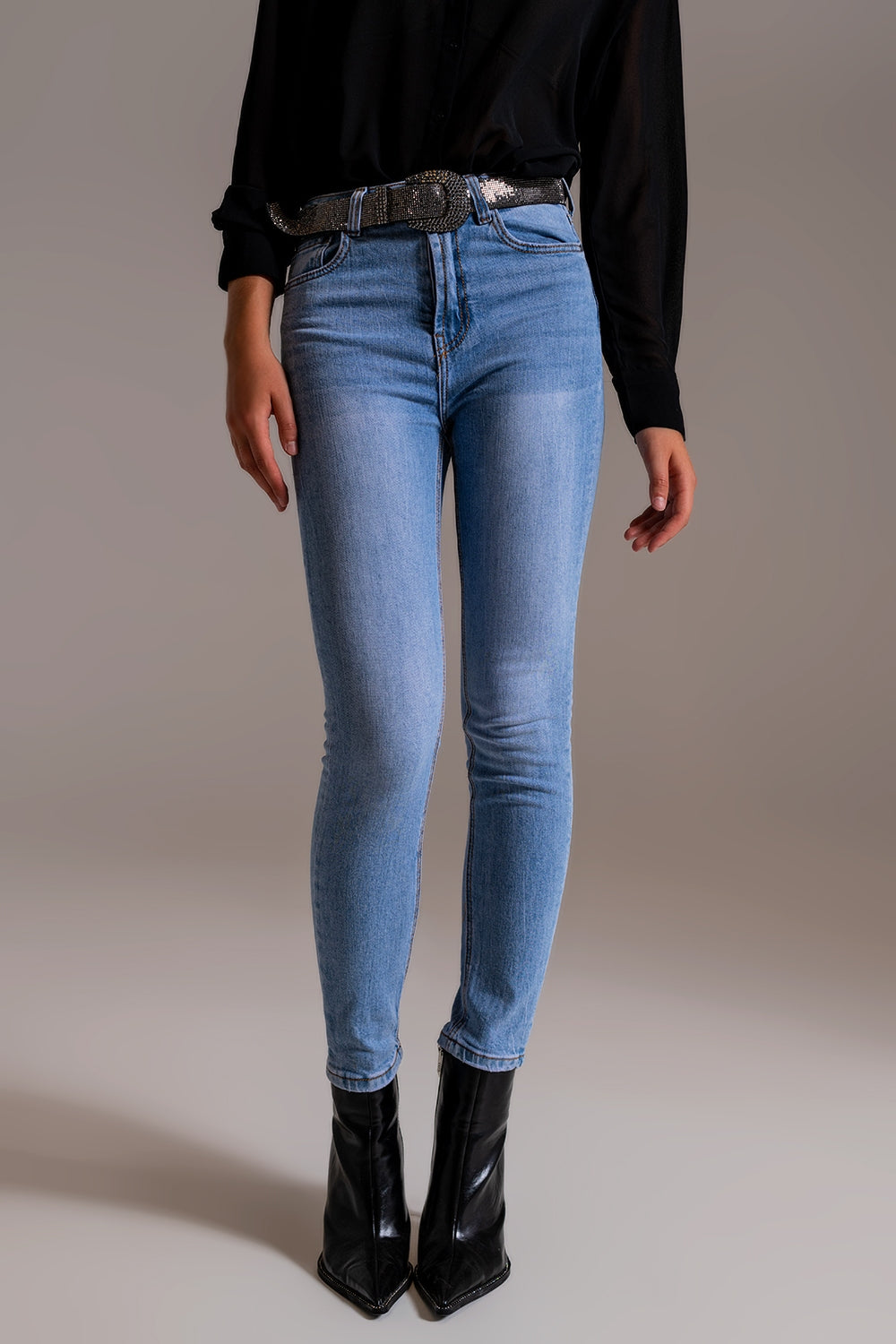 Jeans skinny a vita alta in lavaggio chiaro