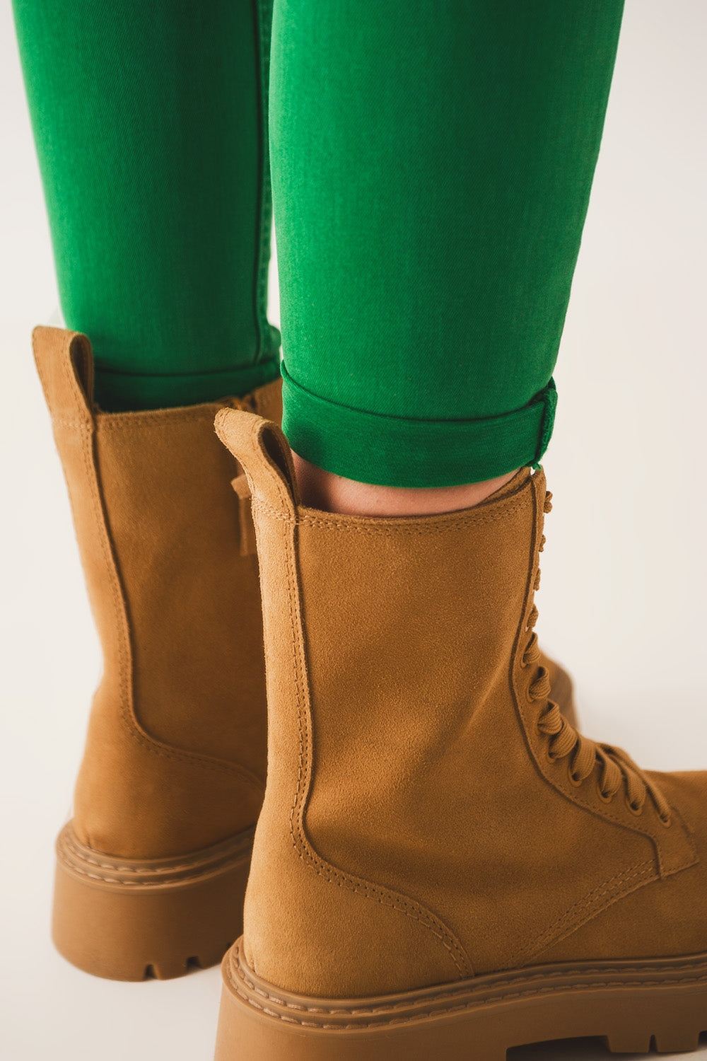 Jeans skinny a vita alta in verde