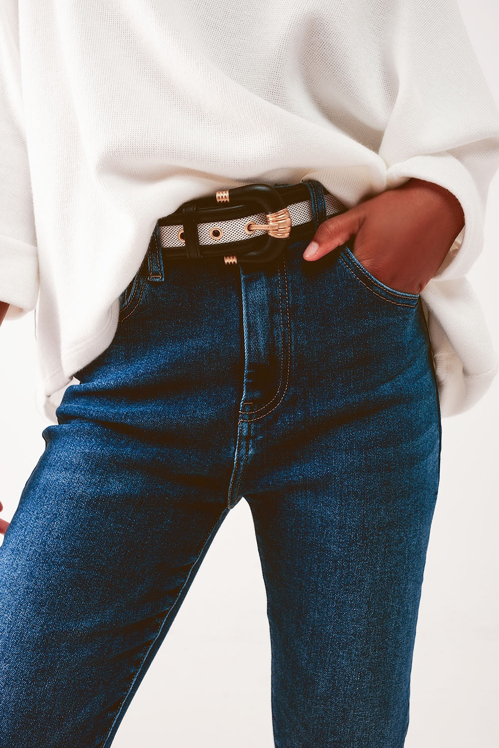 Jeans skinny a vita alta lavaggio blu medio