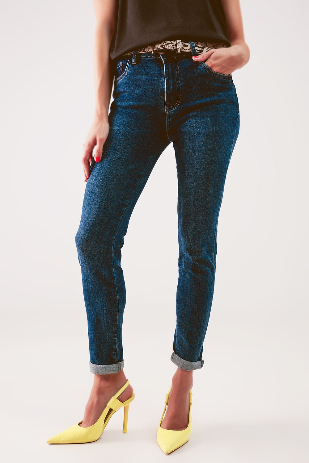 Jeans skinny a vita alta lavaggio blu medio