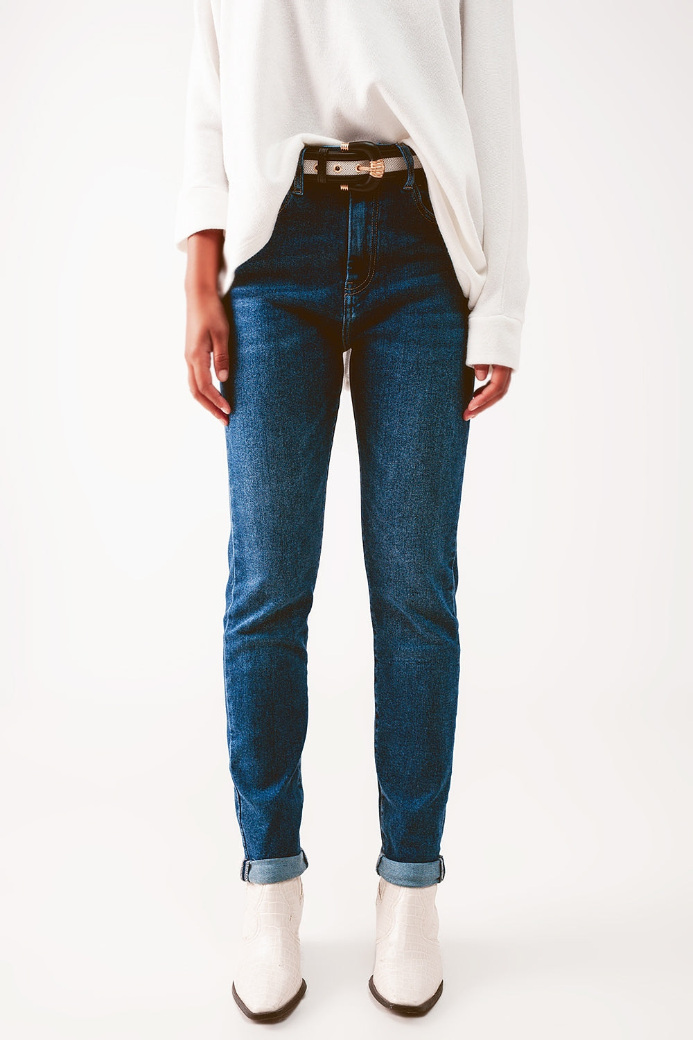 Jeans skinny a vita alta lavaggio blu medio