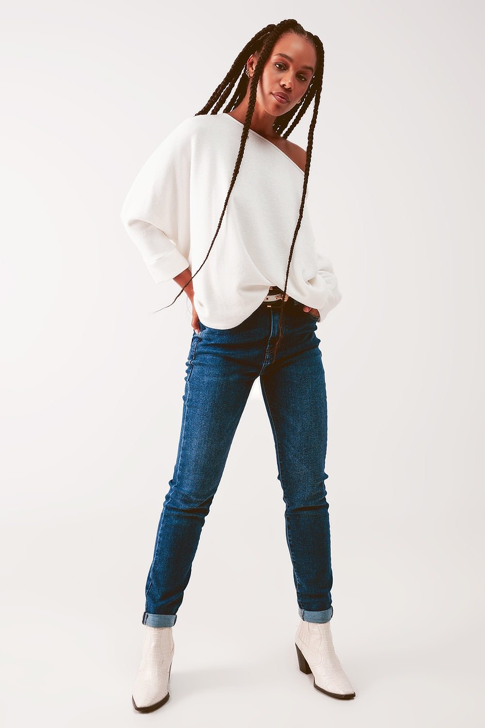 Jeans skinny a vita alta lavaggio blu medio